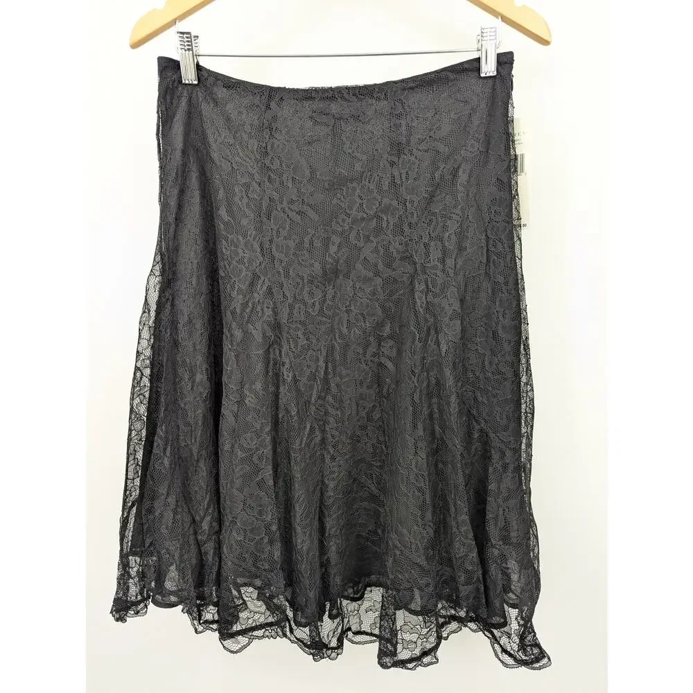 Lauren Ralph Lauren Black Lace Skirt Womens 6P Petite NWT Elegant Floral Midi